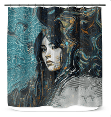 Artistic Aura Shower Curtain with abstract design enhancing bathroom elegance.