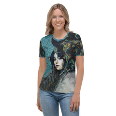 Artistic Aura women's t-shirt front view with abstract design.