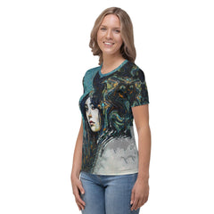 Woman wearing Artistic Aura t-shirt, styled for a casual day out.