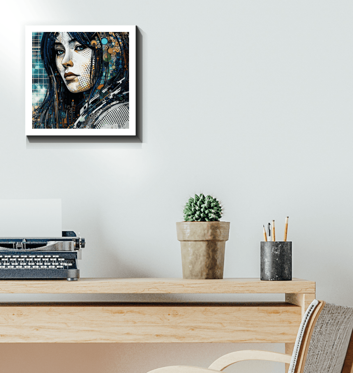 Colorful artistic aura wrapped canvas piece.