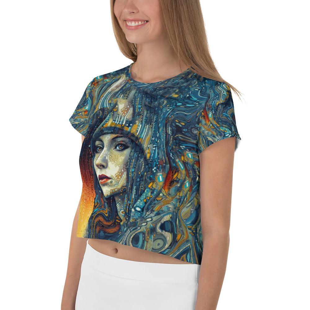 Trendy all-over print crop tee - Artistic Auras II design.