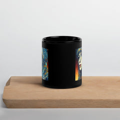 Black Glossy Mug with Abstract Design.