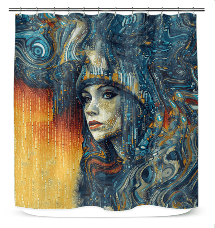 Artistic Auras II Shower Curtain with abstract design in vibrant colors.