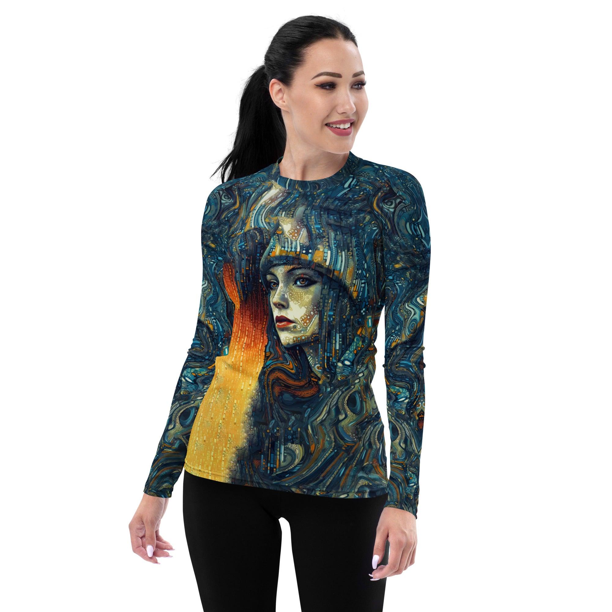 Artistic Auras II Women's Rash Guard in action, water-resistant feature