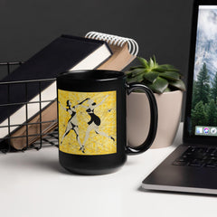 Elegant black mug featuring feminine dance artwork