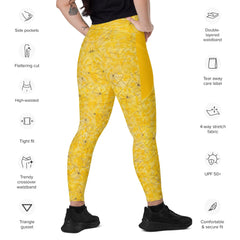 Athletic leggings designed for dance, featuring secure pockets and crossover style.
