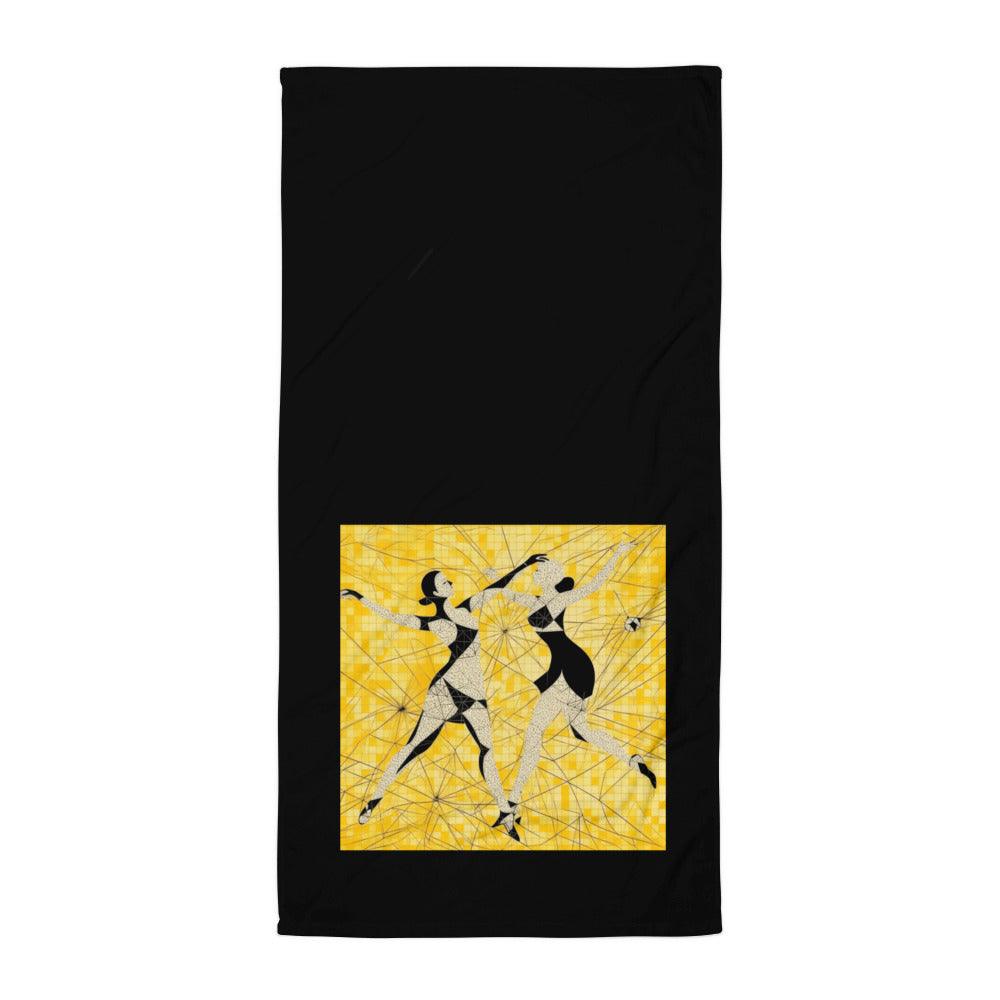 Dancer using an absorbent towel designed for athletic performances.