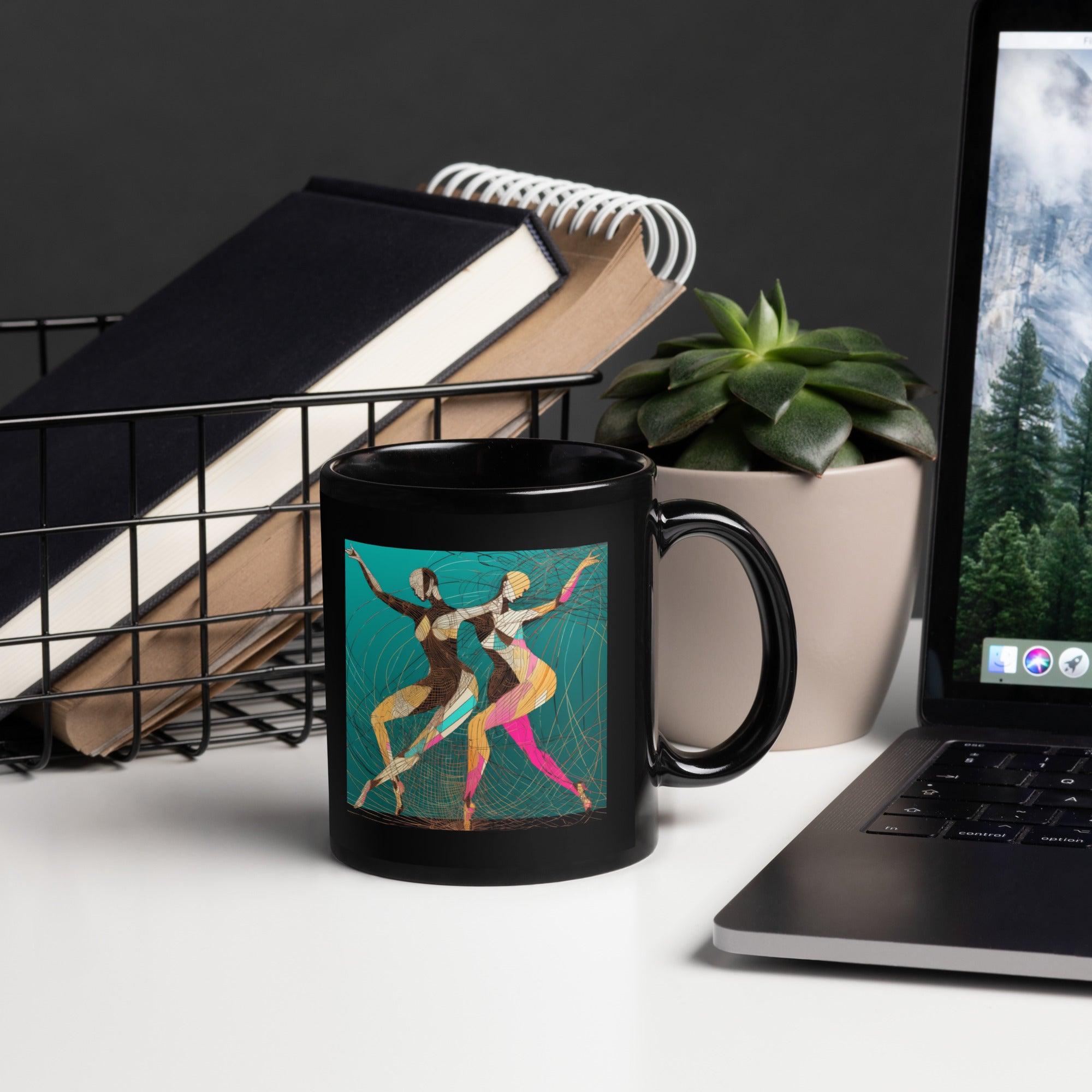 Athletic women's black glossy mug for dance enthusiasts.
