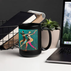 Elegant black glossy coffee mug designed for dancers.