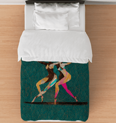 Athletic women's twin comforter with dance-inspired motifs, combining comfort with performance elegance.