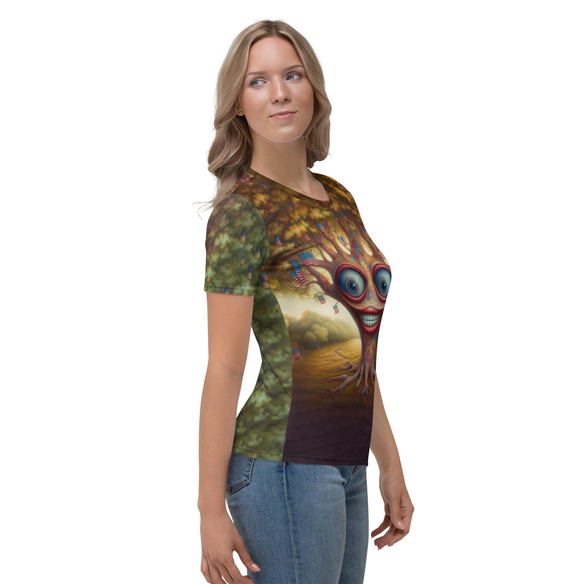 Stylish female in Autonomy Expressions T-shirt, casual look.