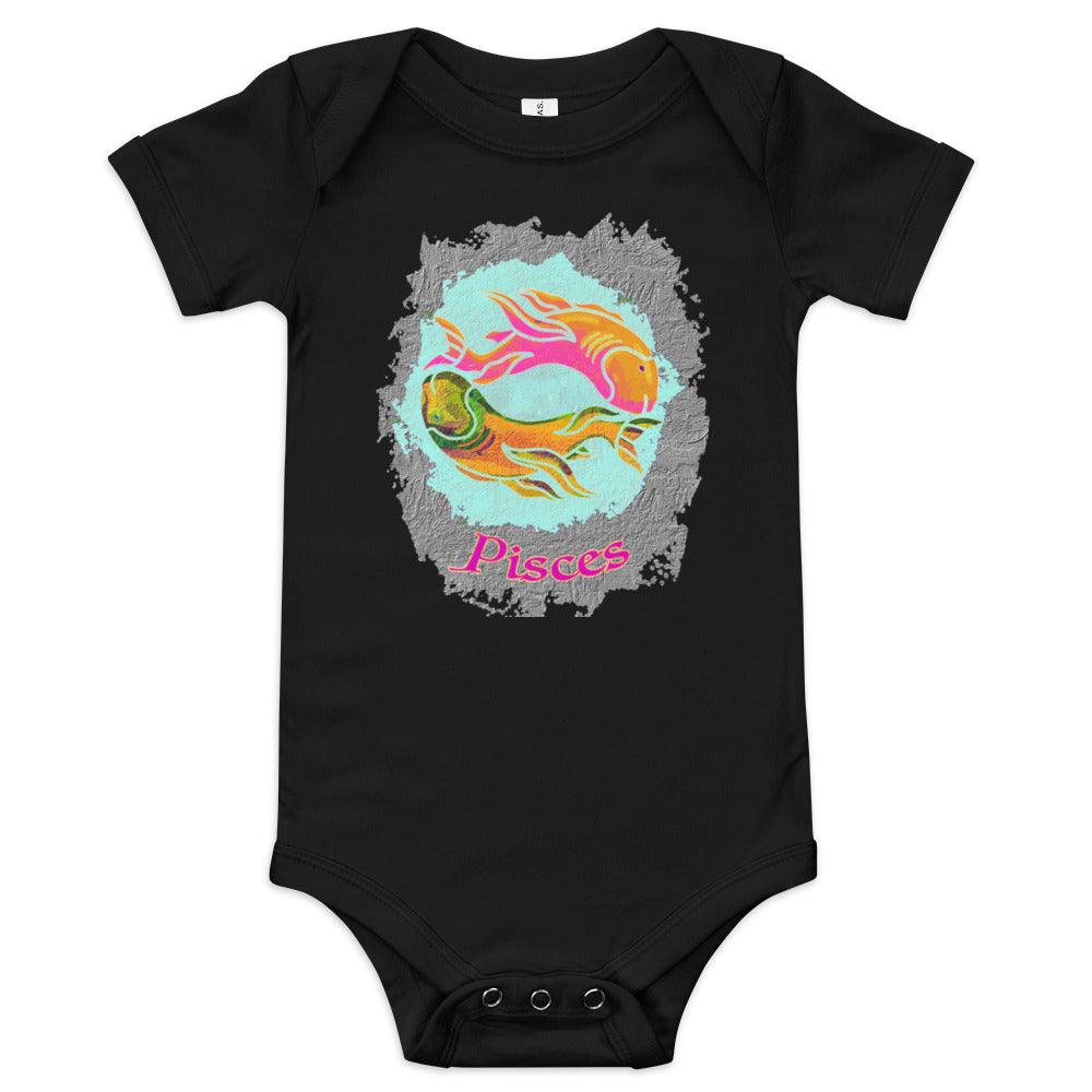 Adorable Pisces sign baby wear with short sleeves.