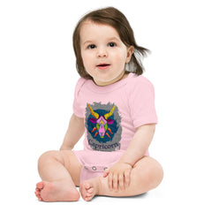 Cute baby one-piece for Capricorn infants, short-sleeved design.