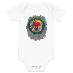 Leo baby one-piece on white background for clarity