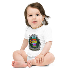 Aquarius-themed baby short-sleeve one-piece on white background.