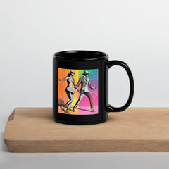 Black Glossy Mug with Balletic Drama theme on table