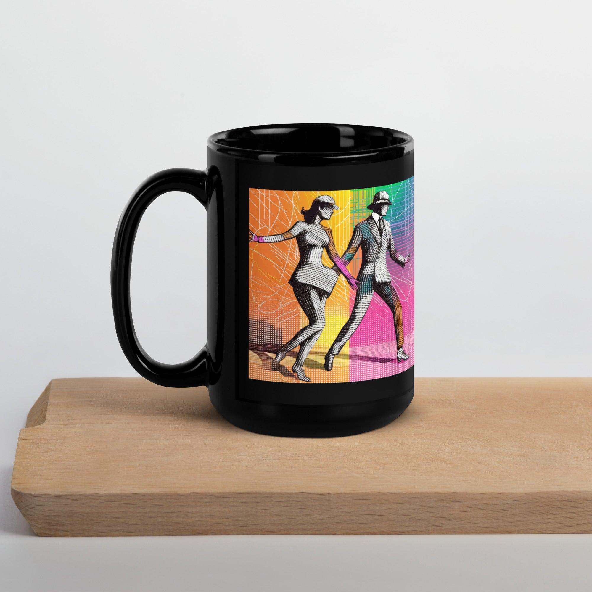 Stylish Black Glossy Mug with Balletic Drama Attire motif