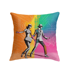 Luxurious indoor pillow with Balletic Drama design, enhancing bedroom decor.