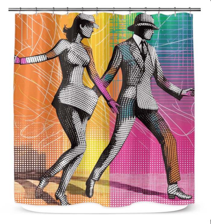 "Balletic Drama Attire themed shower curtain in elegant design"