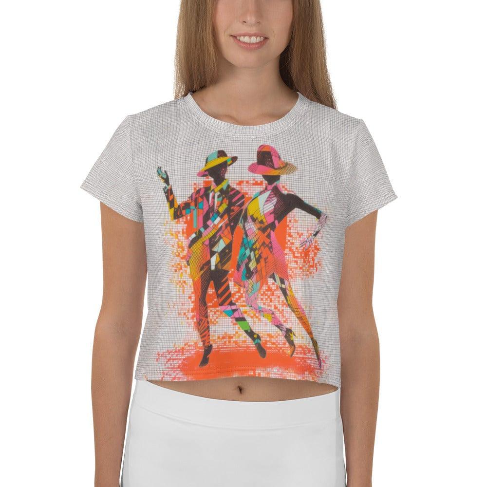 Balletic Dreamland fashion crop tee with vibrant all-over print design.