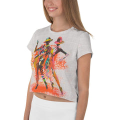 Elegant Balletic Dreamland crop tee showcasing unique print patterns.