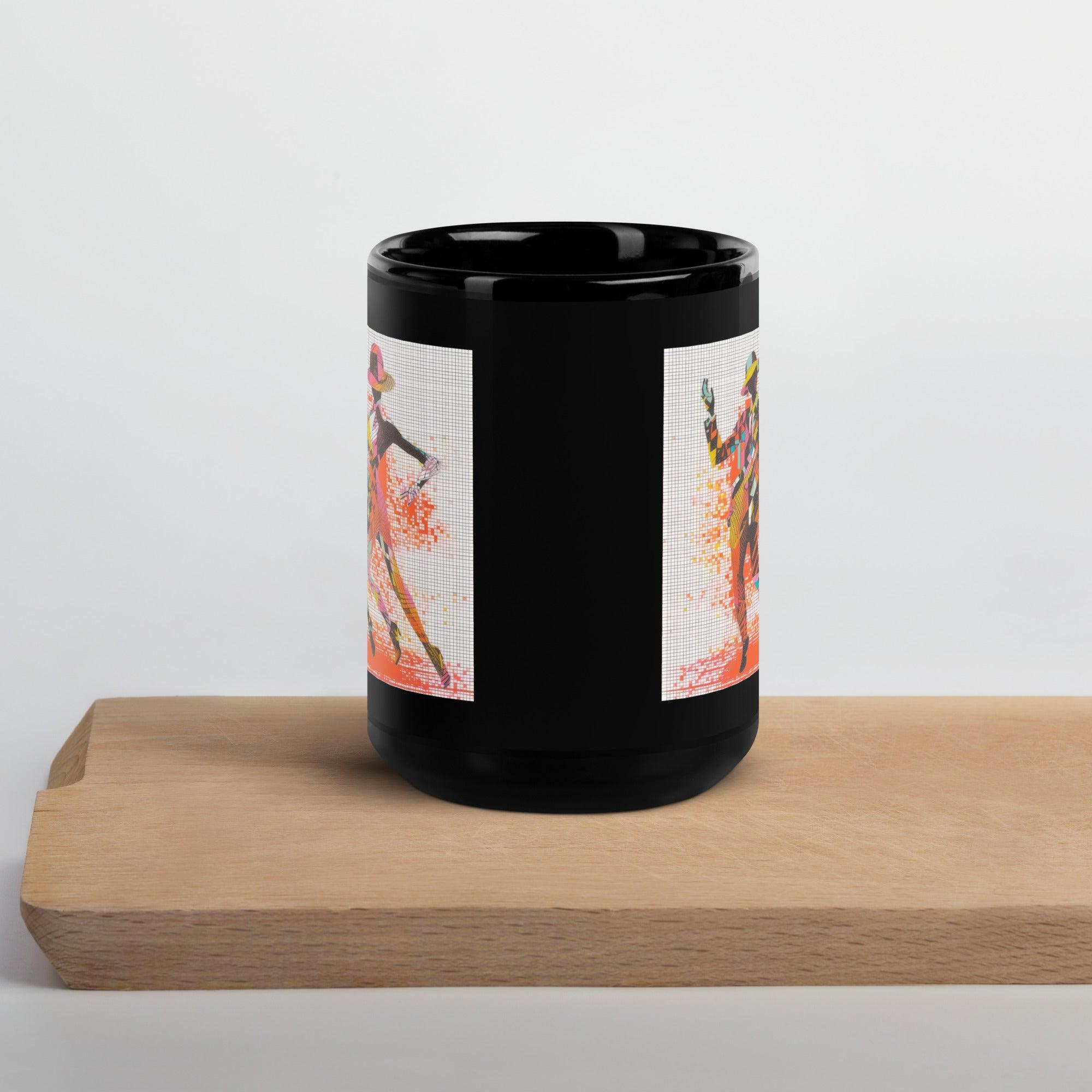 Stylish black tea mug with a glossy finish from Balletic Dreamland.