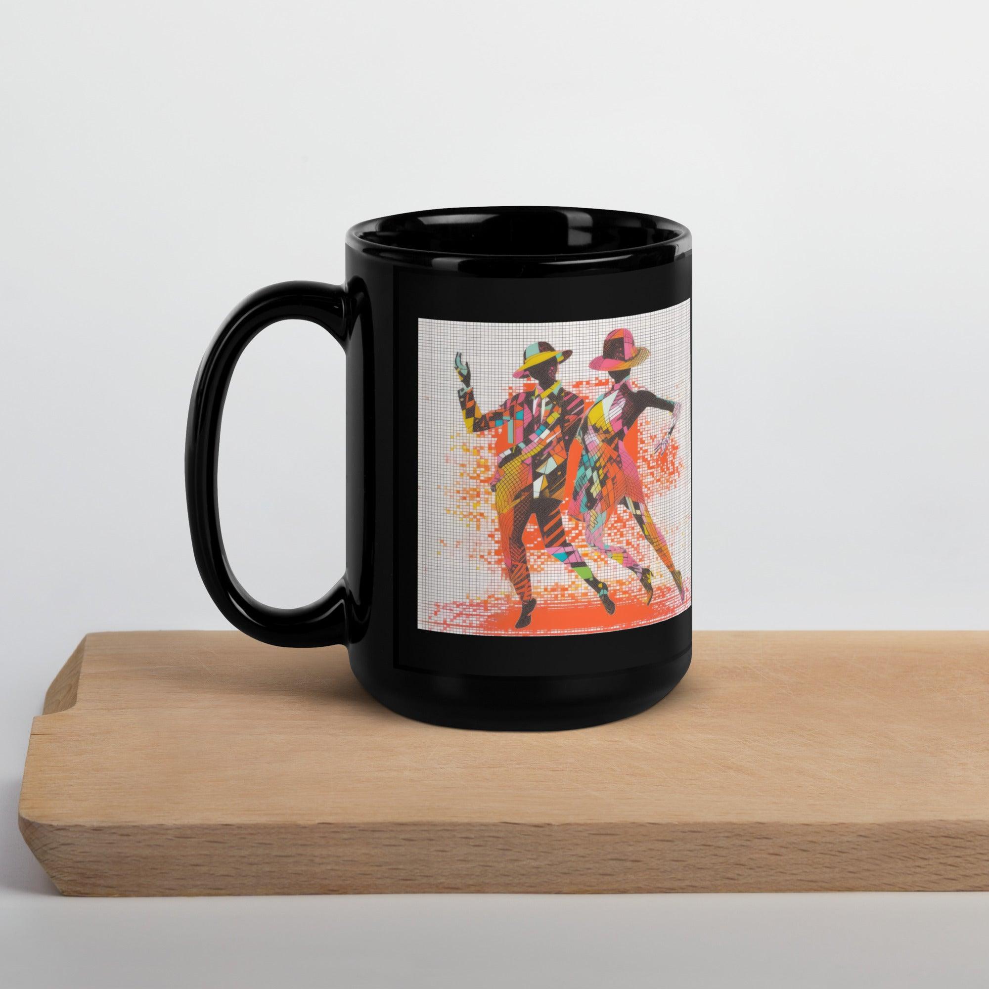 Close-up of Balletic Dreamland black glossy mug handle.