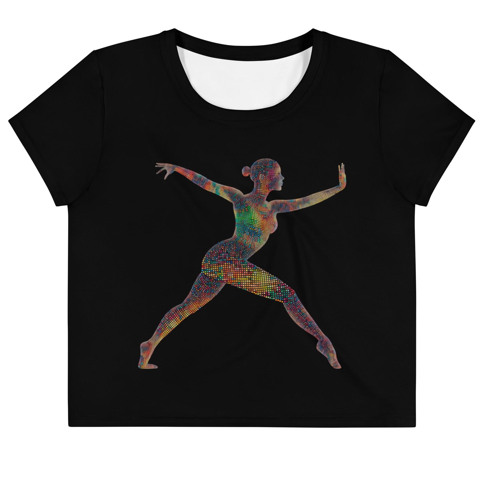 Balletic Elegance all-over print fashion crop tee on model