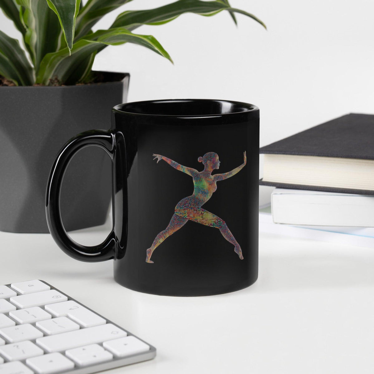 Balletic Elegance black glossy mug with sleek design on table