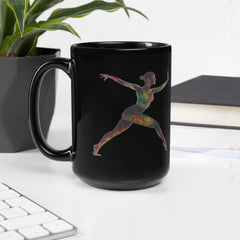 Close-up of Balletic Elegance Fashion Mug in glossy black finish