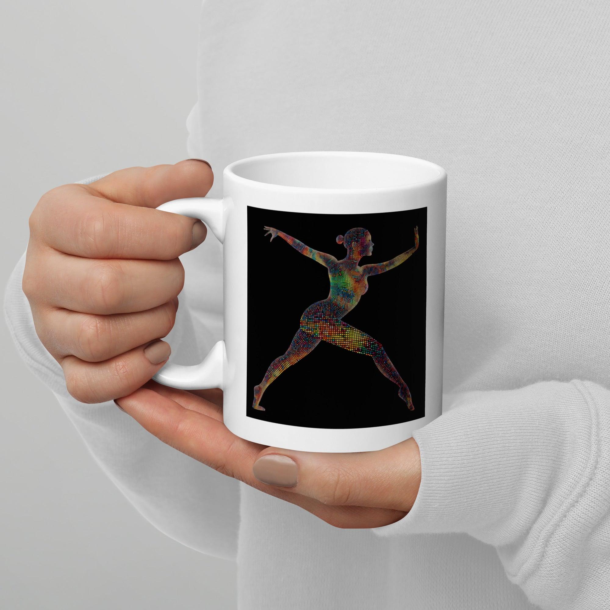 Fashionable white mug perfect for ballet lovers, showcasing glossy finish.