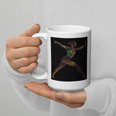 Glossy white mug from the Balletic Elegance Fashion collection, ideal for hot beverages.