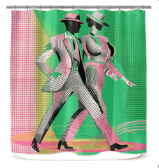 Balletic Euphoria fashion shower curtain displaying elegant, artistic design for sophisticated bathroom decor.