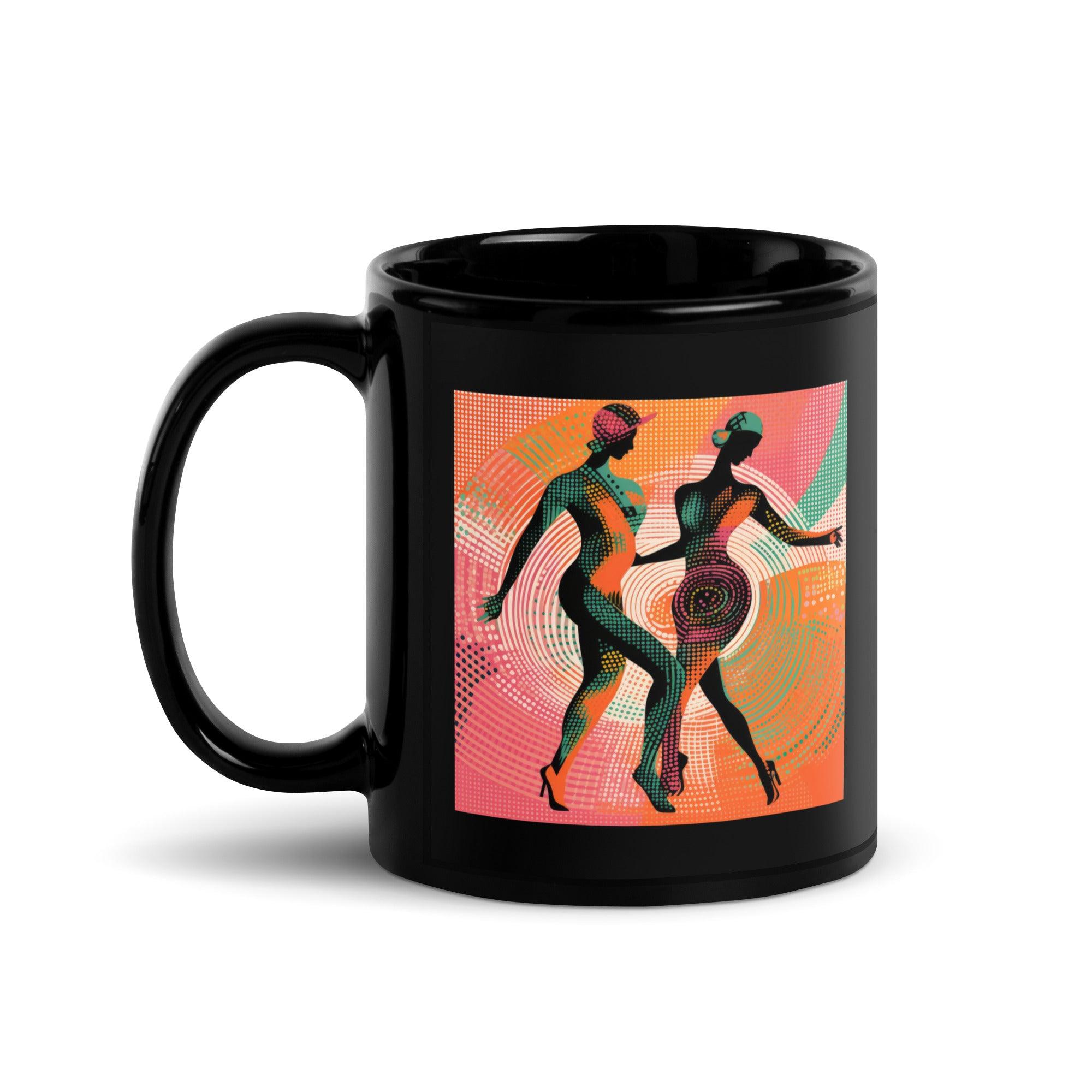 Elegant Black Glossy Mug with Balletic Extravaganza design