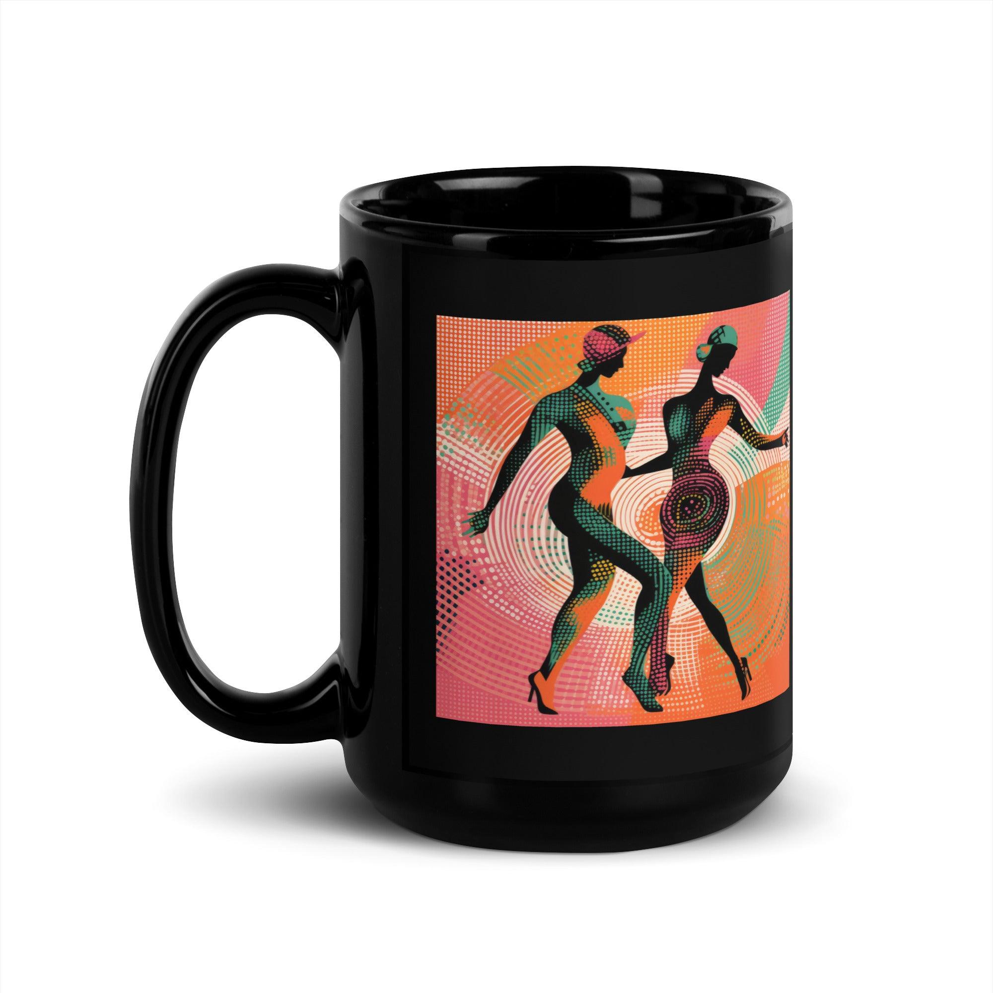 Hand holding Balletic Extravaganza Style Glossy Black Mug