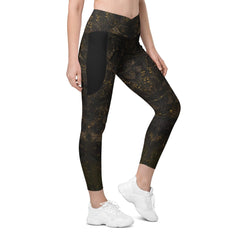 Woman wearing balletic crossover leggings with pockets