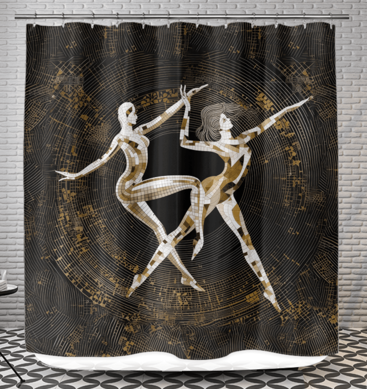 Balletic Extravaganza bath curtain showcasing elegant dance-inspired design.