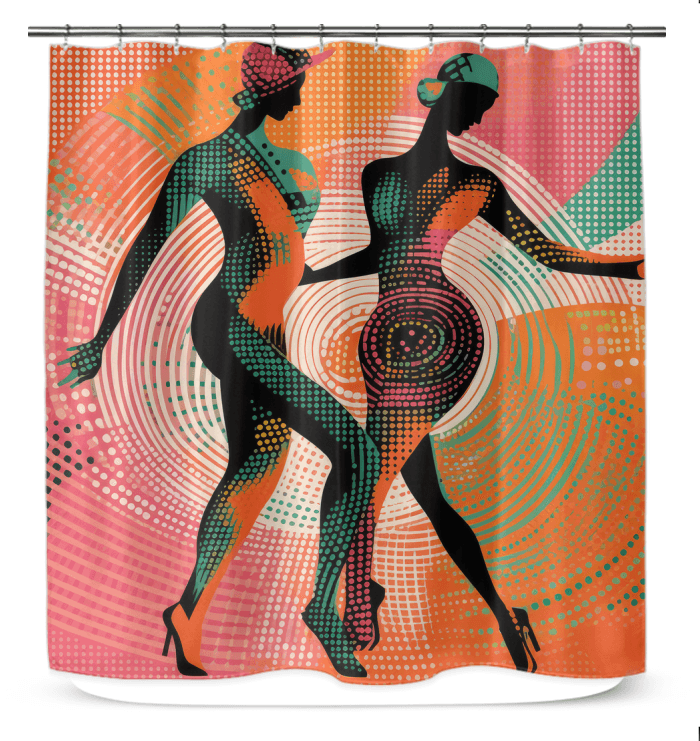 Balletic Extravaganza Style Shower Curtain, featuring elegant dance-inspired design, adding sophistication to bathroom decor.