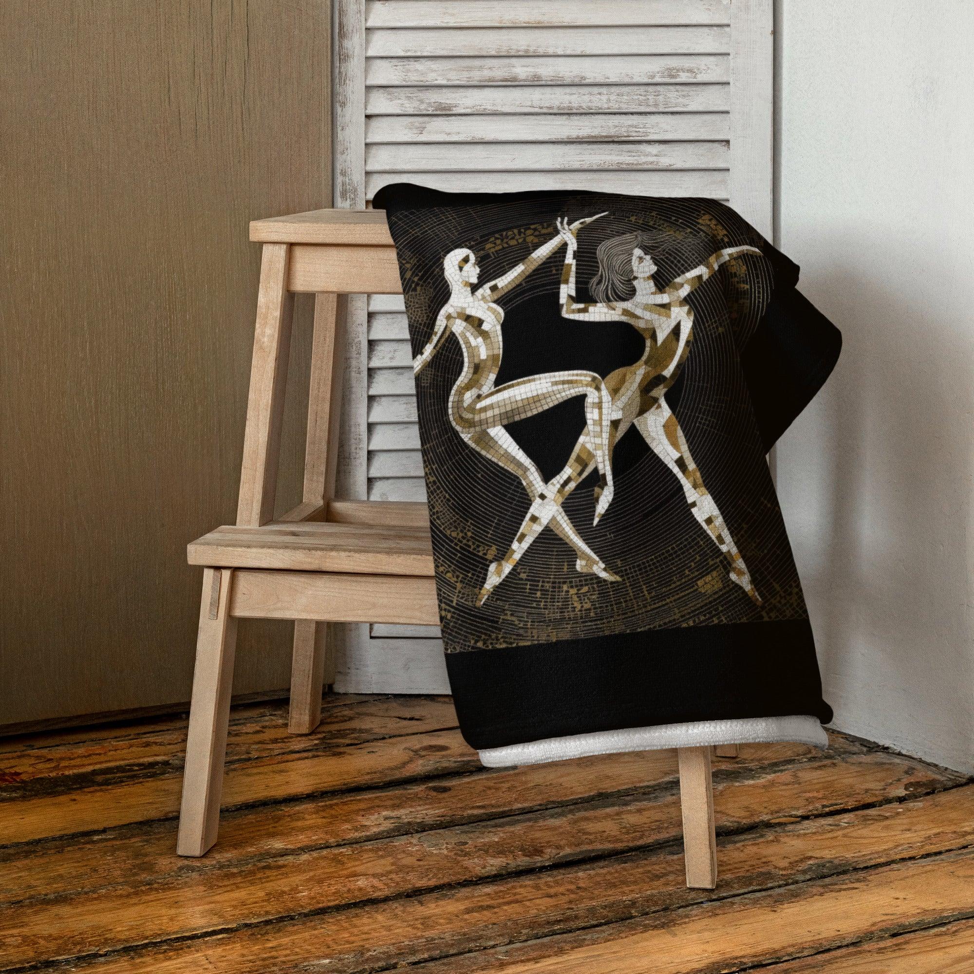 Elegant Balletic Extravaganza towel draped over a rack, showcasing its intricate design.