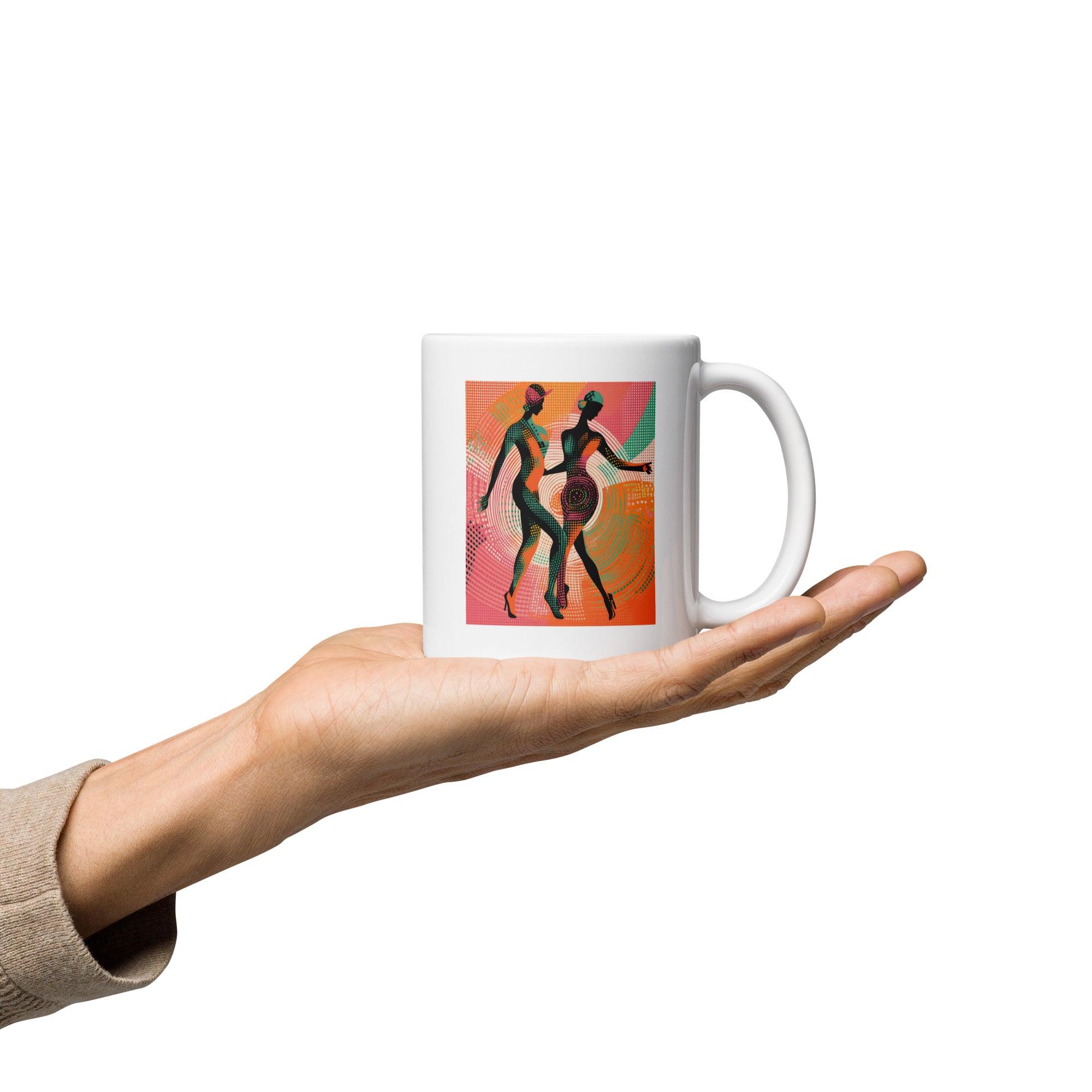 Balletic Extravaganza Style WhBalletic-Extravaganza-Style-White-Glossy-Mug-on-Tableite Glossy Mug - Beyond T-shirts