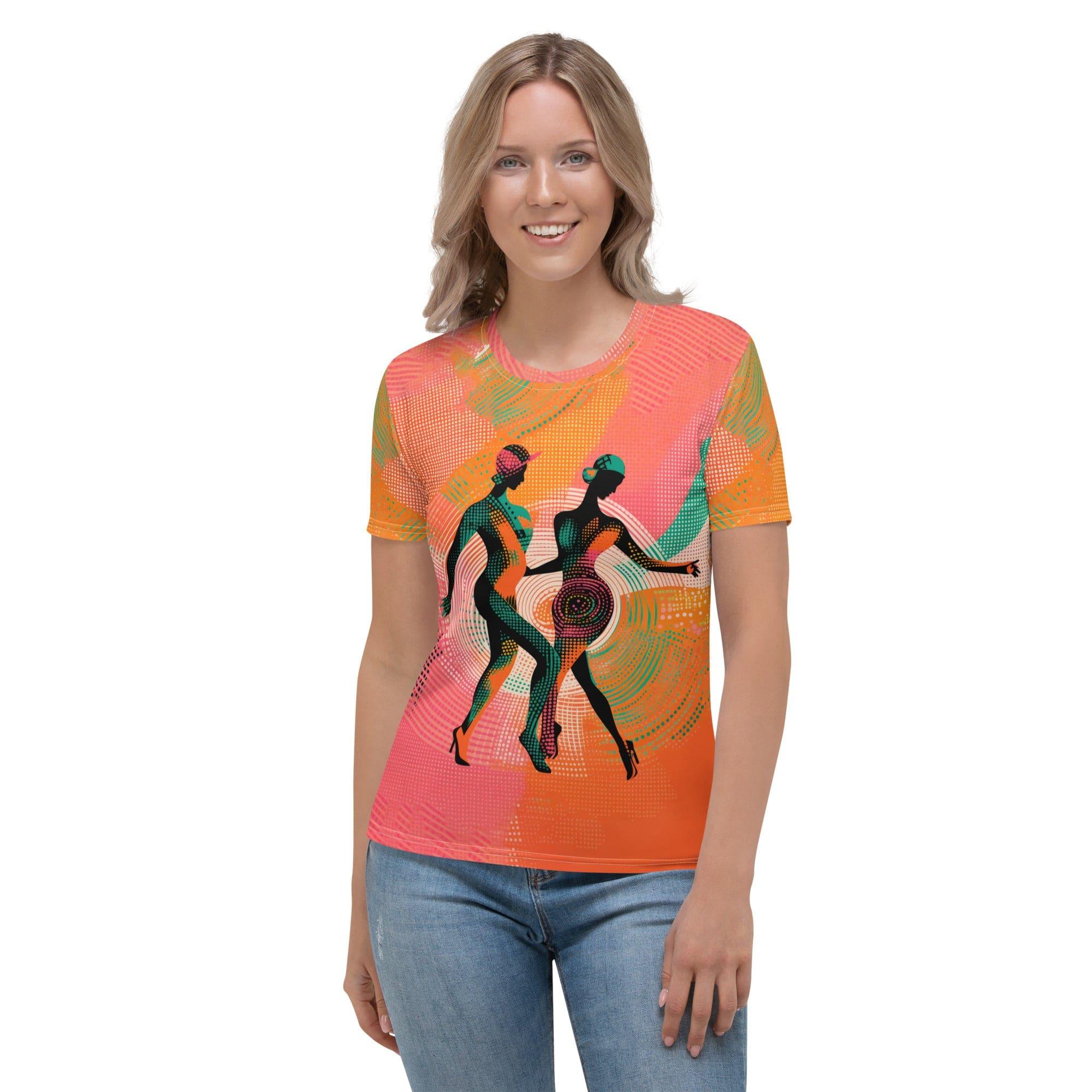 Woman wearing Balletic Extravaganza t-shirt in a casual setting.