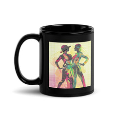 Elegant black glossy coffee mug with balletic design