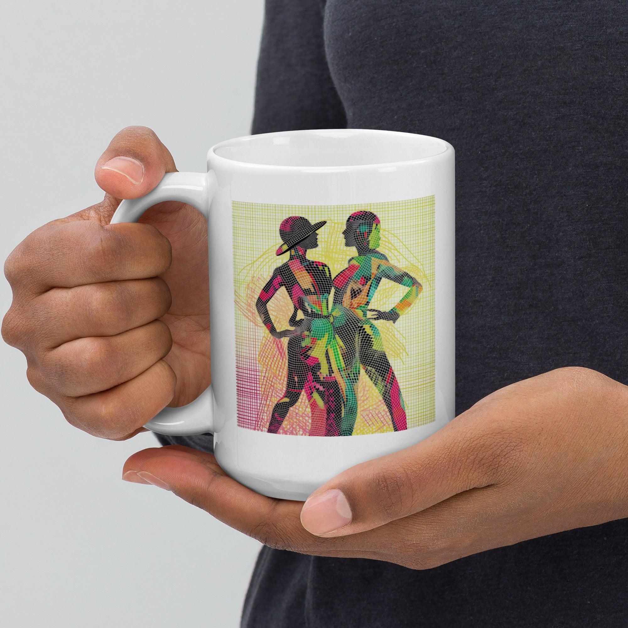 Dance-themed glossy mug in pristine white color