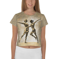 Elegant balletic fantasia print on fashion crop tee showcasing artistic design.