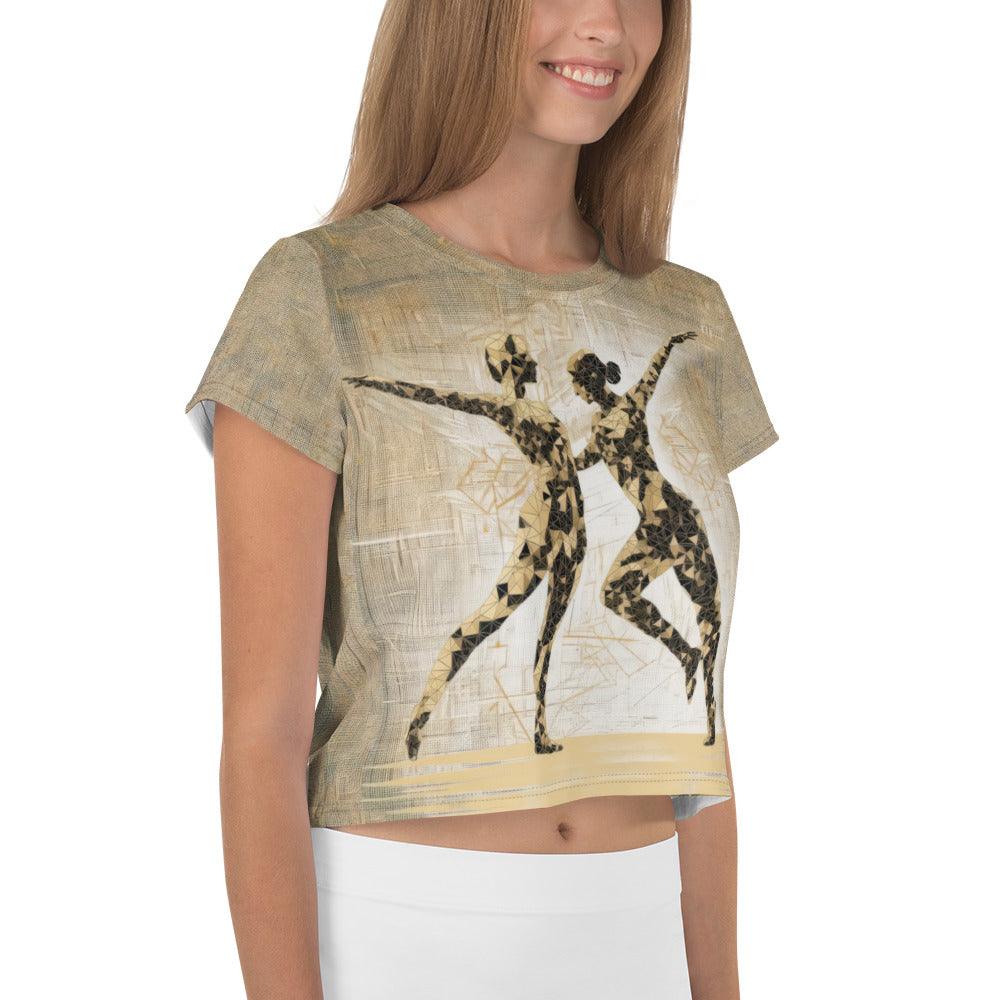 Balletic fantasia printed crop tee laid flat to showcase design details.