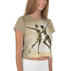 Balletic fantasia printed crop tee laid flat to showcase design details.