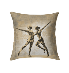 Balletic Fantasia of Fashion pillow on a cozy reading nook chair.