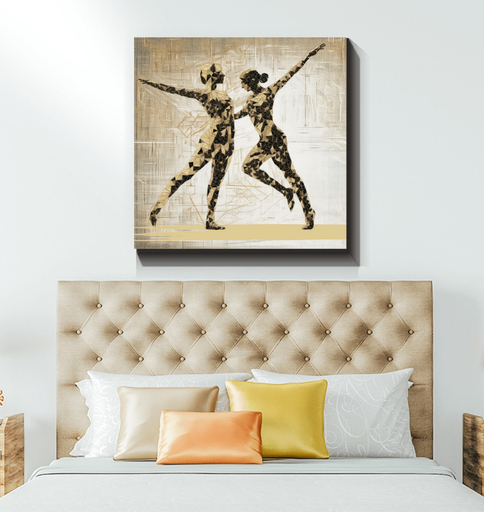 Balletic Fantasia of Fashion canvas in a modern living room setting