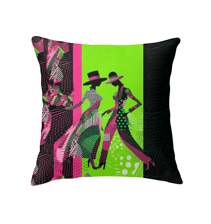 Elegant indoor pillow featuring balletic fashion artwork for modern interiors