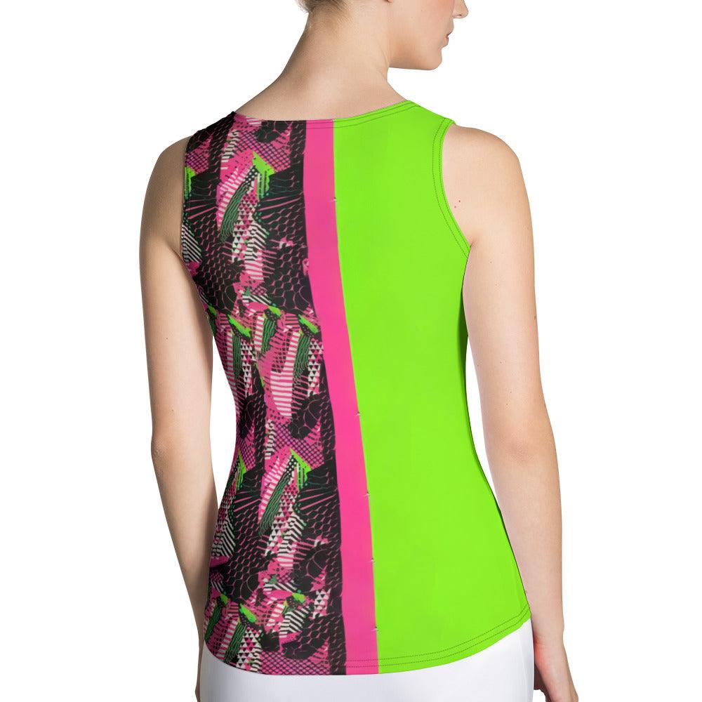 Elegant Cut & Sew Tank Top with Balletic Portraits Design